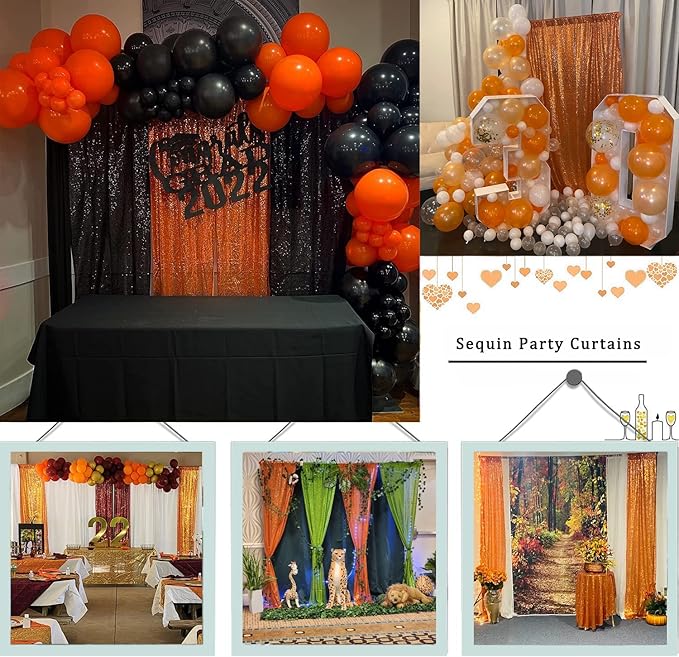 Orange Sequin Backdrop Curtain 2FTx8FT 4 Panels Glitter Drapes Sparkly Photography Background for Wedding Birthday Party Decorations