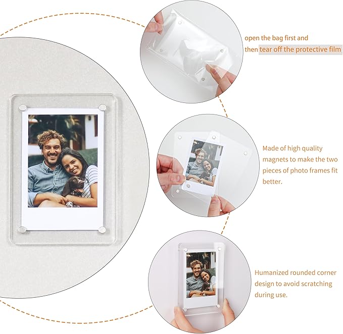 Mini Magnetic Photo Frames for Refrigerator, 2.36x3.54" Acrylic Magnetic Colorful Picture Frames, 2x3 Mini Film Display Compatible with Instax/Polaroid Camera Photo for Fridge/Locker, 6 Pack