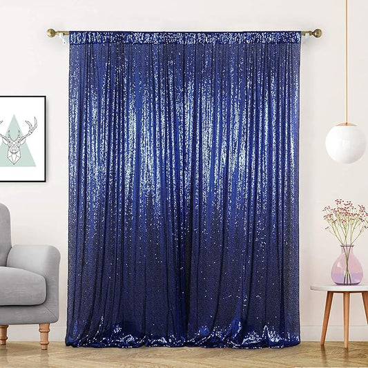 Navy Blue Sequin Backdrop Curtain 8FT x 8FT 1Panel Navy Glitter Photography Background Sequence Backdrop for Wedding Party Xmas Thanksgiving Holiday Festival Decor