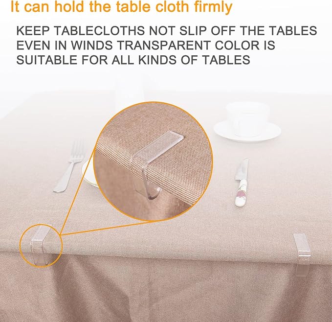 48 Pieces Transparent Clear Tablecloth Clips, Plastic Table Cloth Clips，Windproof Table Cover Holder Clamps，Table Cloth Holder for Christmas Home Wedding Party Indoor Outdoor Camping Picnic (Large)
