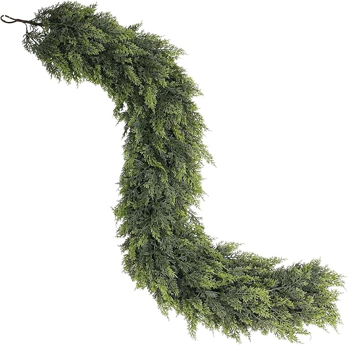 6FT Real Touch Cedar Garland - Artificial Christmas Garland Fake Green Faux Thick and Lush Pine Needles Garlands for Table Fireplace Mantle Holiday Home Indoor Outdoor Decor (1PCS)