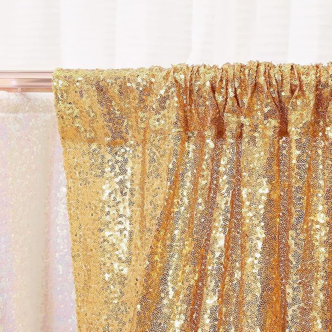 Poise3EHome Gold Sequin Backdrop Curtain, 4 Pieces 3FT x 8FT Sequin Backdrop Panels, Sequence Wedding Party Background Drapes