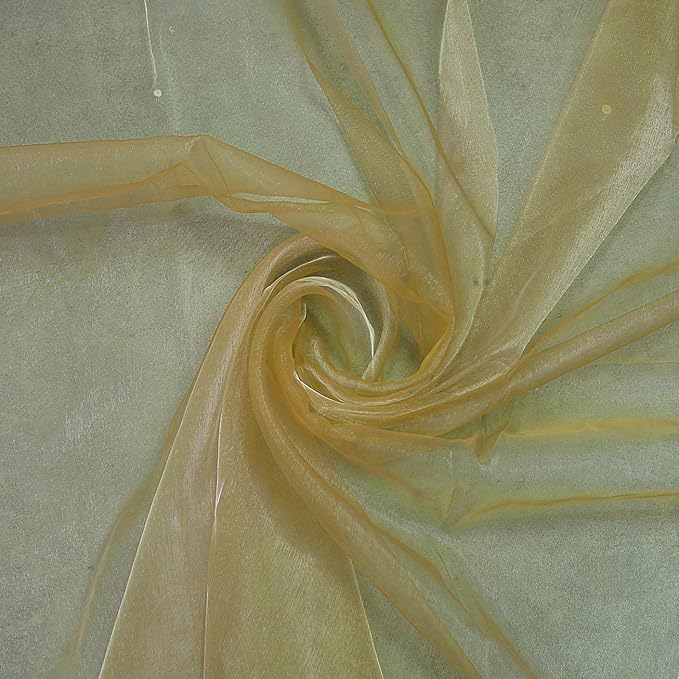 VDS Champagne Organza Fabric, 20 Yards Continuous, 45” Wide, Wedding Party Decoration Iridescent Crystal Sheer Shiny Organza Tulle Bridal Dress DIY Crafts Costume Sewing Backdrop Arch Cloth