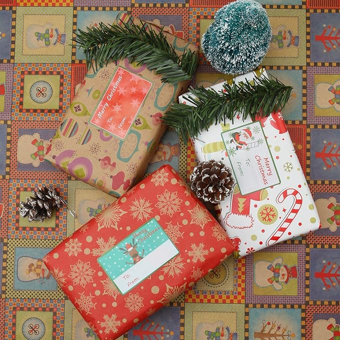 Elcoho 300 Pieces Christmas Self Adhesive Gift Tag Self Stick Stickers Gift Name Tag Christmas Stickers with 6 Different Designs (Color A)