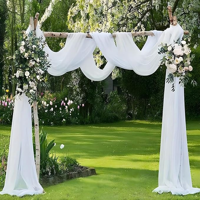 Wedding Arch Draping Fabric 2 Panels 20Ft Length x 28" Width White Arch Drapes Chiffon Fabric Sheer Curtains Backdrop for Party Bridal Decorations Wedding Ceremony Ceiling Stage Reception Decor