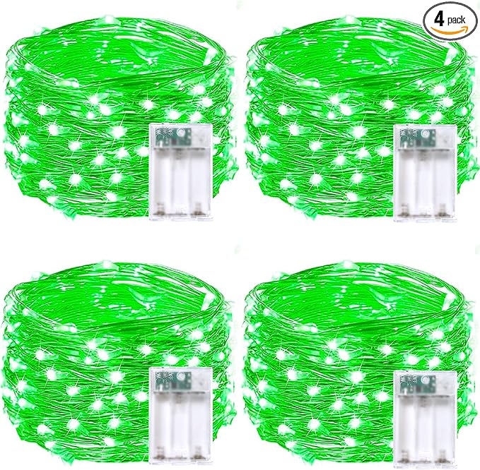 4 Pack 20FT 60LED Halloween Battery Operated Fairy Lights with Timer, Waterproof Battery String Lights Outdoor Indoor, Battery Twinkle Lights for Bedroom Wedding Birthday Party Christmas (Green)