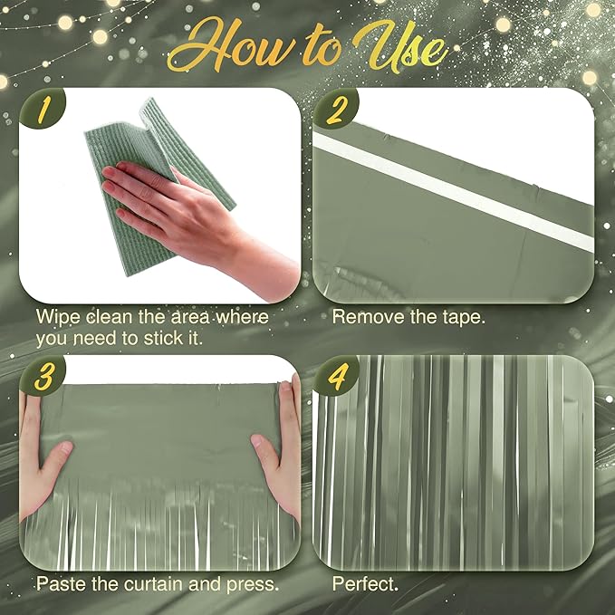 2 Pack Metallic Lime Green Fringe Backdrop, 3.2x8.2ft Shining Foil Tinsel Curtains, Birthday Party Decorations Door Streamers for Halloween, Christmas, Wedding, Graduation, Holiday, Theme Events