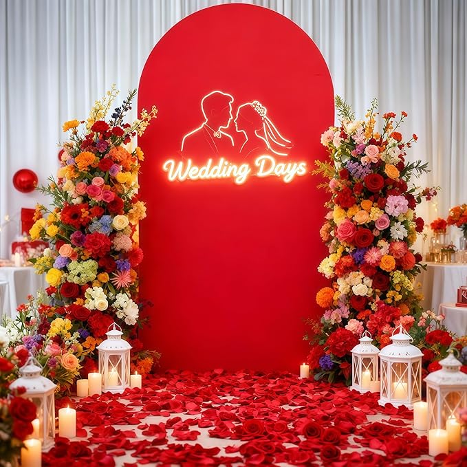 7.2FT Red Arch Cover - Polyester Fitted Wedding Arch Stand Covers Round Top Chiara Arch Backdrop Cover for Birthday Party Banquet Photo Background Decoration