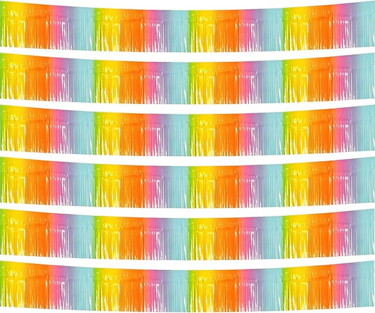 6 Pack 10 Feet Foil Fringe Garland Metallic Tinsel Streamers Banner Wall Hanging Backdrop Banner for Parade Floats, Thanksgiving, Christmas, Birthday, Halloween Party Decorations(Light Rainbow)
