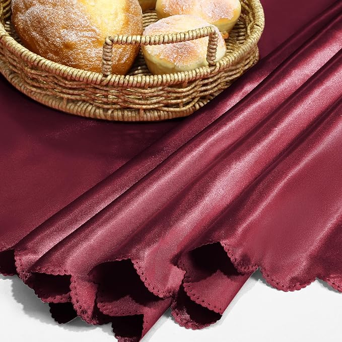 KKJIAF 1 Pack 108 Inch Round Table Cloth, Burgundy Overlay Round Satin Table Cover, Silky Satin Dining Tablecloths for Wedding Buffet Parties Banquet Decoration