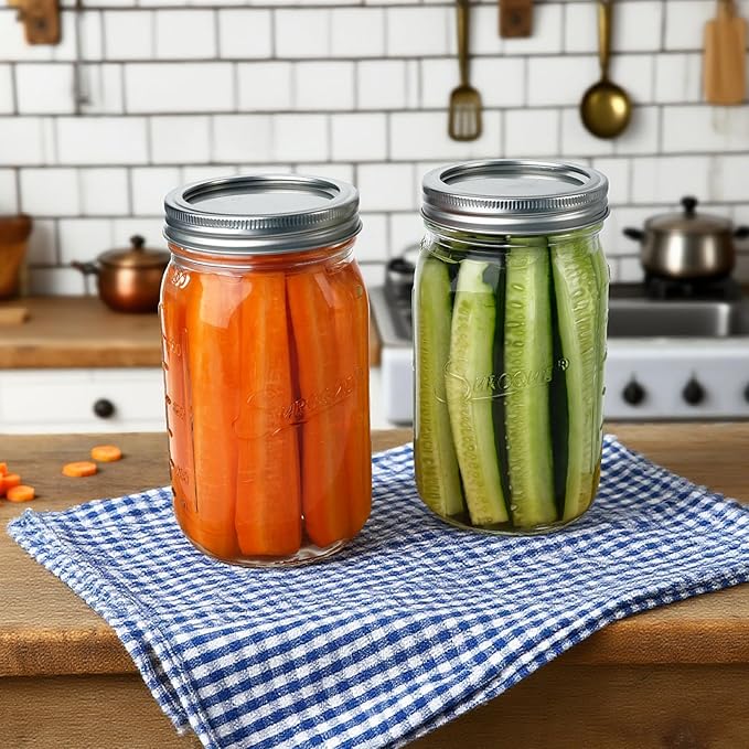 Mason Jars 32 oz Glass Canning Jars 12 Pack Wide Mouth Mason Jar With Airtight Lids