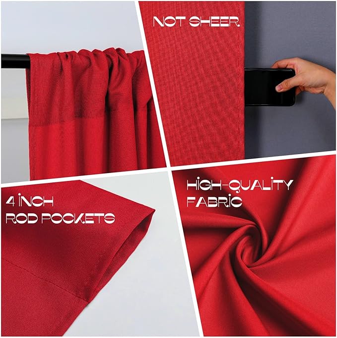 Joydeco Red Backdrop Curtain for Parties, Photography Backdrop Drapes for Christamas Wedding Decorations, Wrinkle Free 5ft x 8ft Set of 2 Panels Curtains with Rod Pockets