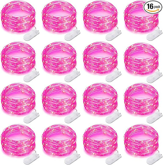 16 Pack 30 Led Fairy Lights Battery Operated String Lights 10 Feet Waterproof Twinkle Lights Mason Jar Lights Silver Wire Firefly Lights for Pink