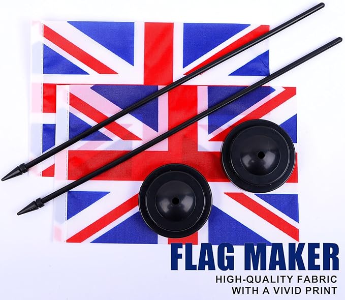 United Kingdom Desk Flag 12" Solid Pole Deluxe Set UK Flags Banner Mini Small Britisher Office Table Flags with Black Stand Base Desktop Decorations(2Pack)