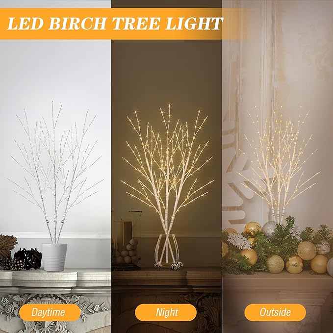 Lighted White Birch Branches With Timer 33IN 180 LED Twig for Vase Christmas Decor Artificial Tree Branch Holiday Parent