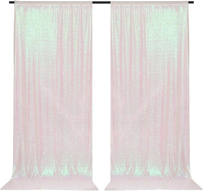 PartyDelight Sequin Backdrop Curtains Iridescent 2 Panels 5Ft x 10Ft Photograph Wedding Curtain Special Events