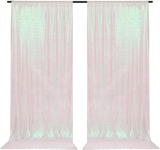 PartyDelight Sequin Backdrop Curtains Iridescent 2 Panels 5Ft x 10Ft Photograph Wedding Curtain Special Events