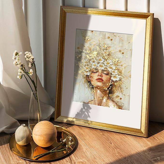 TWING 11x14 Gold Picture Frames Set of 6,Rustic Gold Frames Display Pictures 8x10 with Mat or 11x14 without Mat,Gallery Photo Frames for Wall Mounting,Ideal for Gift
