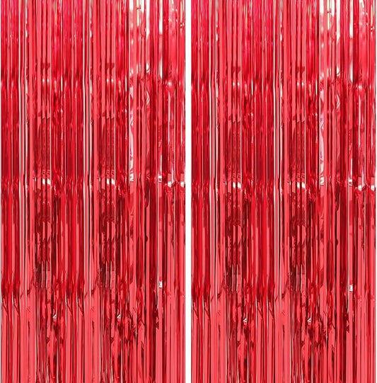 Crosize 4 Pack 3.3 x 9.9 ft Red Foil Fringe Curtains Party Decorations, Red Tinsel Curtain Backdrop for Parties, Door Streamers, Glitter Streamer Fringe Backdrop for Birthday Decoration