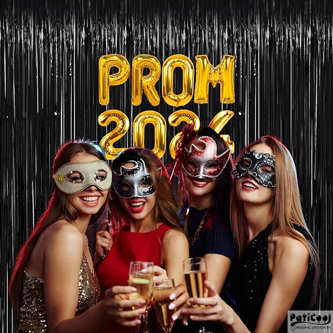 Halloween Decorations Black Streamers - Thicken 4 Pack 3.2 x 8.2 FT - Black Tinsel Foil Fringe Backdrop Curtains, Photo Booth Props for Birthday, Halloween, Retirement, Bachelor Party Decorations