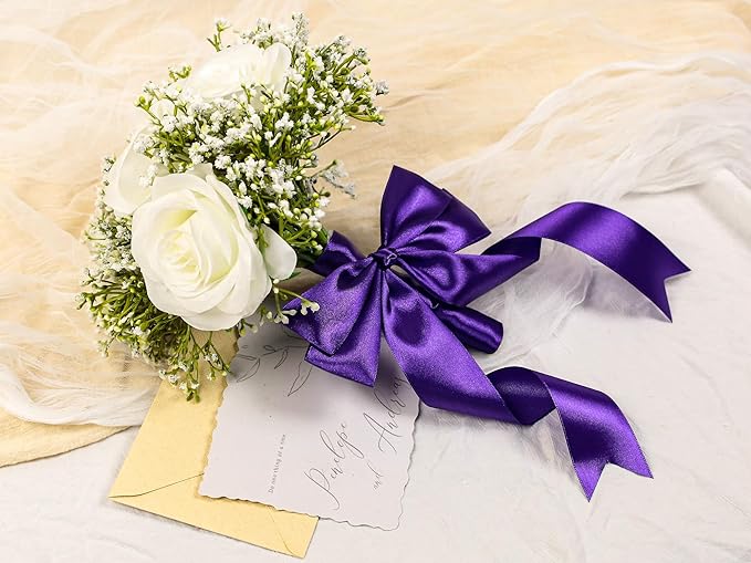 Purple Satin Ribbon 1-1/2 inch X Continuous 50 Yards, Single Face Polyester Ribbon Perfect for Gift Wrapping, Flower Bouquet, Wedding Decor, Crafts, Bow Making, Sewing and More