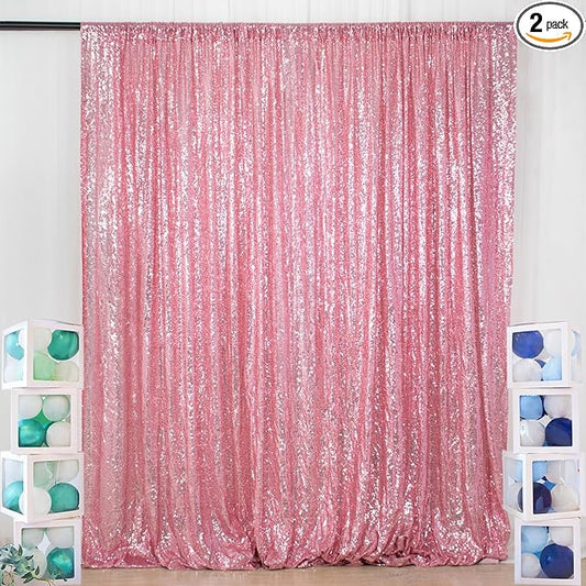 ShiDianYi Sequin Backdrop Fuchsia Pink 2 Panels 4FTx10FT Backdrop for Photograph Sequin Photo Backdrop for Birthday Sparkle Wedding Backdrop Glitter Backdrop Background