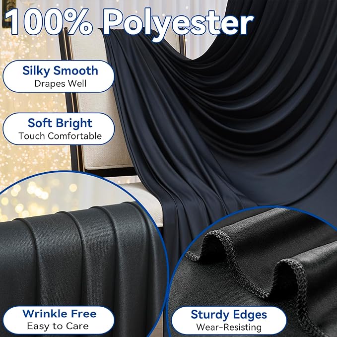 30ft x 15ft Black Wrinkle Free Backdrop Curtain for Parties, Silky Polyester Fabric Wedding Ceiling Drapes, 6 Panels 15ft Photo Back Drop Drapes for Baby Shower Photography Stage Background Cloth