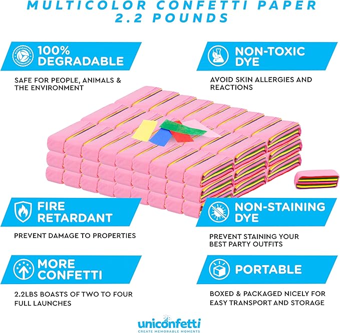 Multicolor Confetti Paper - BULK 2.2lbs | 1kg, Biodegradable Tissue Paper, Rainbow Light Weight, Non-Staining Paper, for Events, Crafts, Decorations