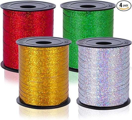 Lainrrew 1000 Yard Metallic Curling Ribbon Balloon String - 4 Pack, Gift Wrap, Christmas, Valentine's Day, Party Decoration
