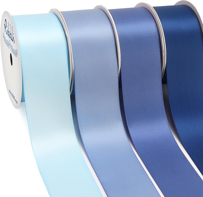 Ribbli Dusty Blue Satin Ribbon 1-1/2 Inch x 4 Rolls Total 40 Yards- Light Blue/Dusty Blue/Smoke Blue/Light Navy Ribbon for Gift Wrapping Craft Wedding Decoration