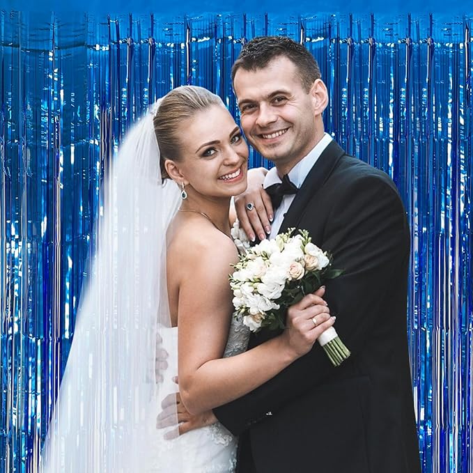2 Pack Blue Party Decorations Ocean Party Decor Supplies Blue Party Streamers Birthday Decorations Tinsel Foil Fringe Curtains Photo Booth Props Celebration Decorations