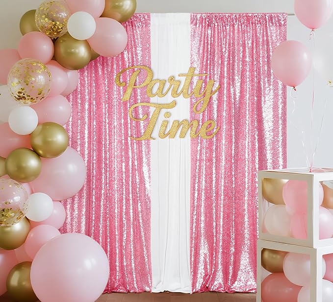 Juya Delight 2Pcs 2FTx8FT Pink Sequin Backdrop Curtains Fuchsia Pink Glitter Backdrop for Party Birthday Wedding Decoration
