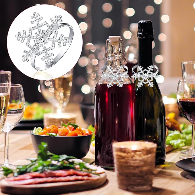 Patelai 12 Pieces Snowflake Napkin Rings Thanksgiving Christmas Napkin Holders Exquisite Household Rhinestone Napkin Rings Set for Christmas Wedding Dinner Party Table Decoration (Silver)