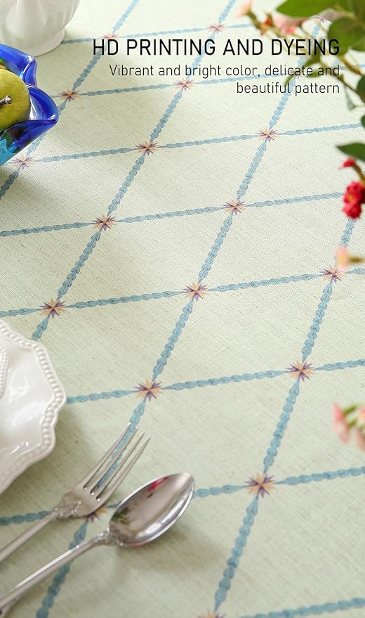 ISAENNE Designer Linen Floral Small Round Tablecloth,Light Green Farmhouse Durable Table Cloth,Washable Decor Tablecloths for Dining Kitchen Thanksgiving Christmas,Diameter 55"-Floralsea B