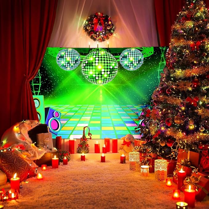 Dance Party Backdrop Retro 80s 90s Theme Stage Dance Ball Music Birthday Party Decoration DJ Photography Background 5 x 3 ft for Baby Shower Picture Photo Shoot Polyester Fabric, Green