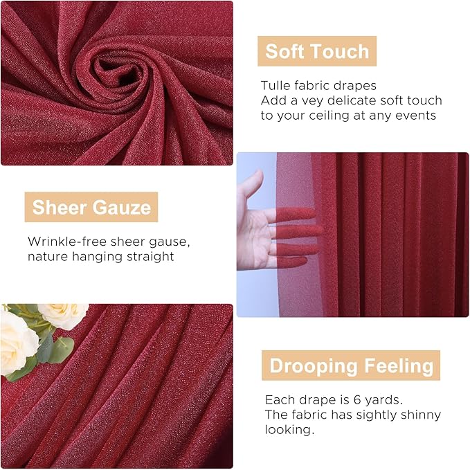 Wokceer Wedding Arch Draping Fabric - 28.7" x 20FT Burgundy Sheer Drapes Backdrop for Wedding Ceremony, Birthday Party, Bridal Shower Decoration