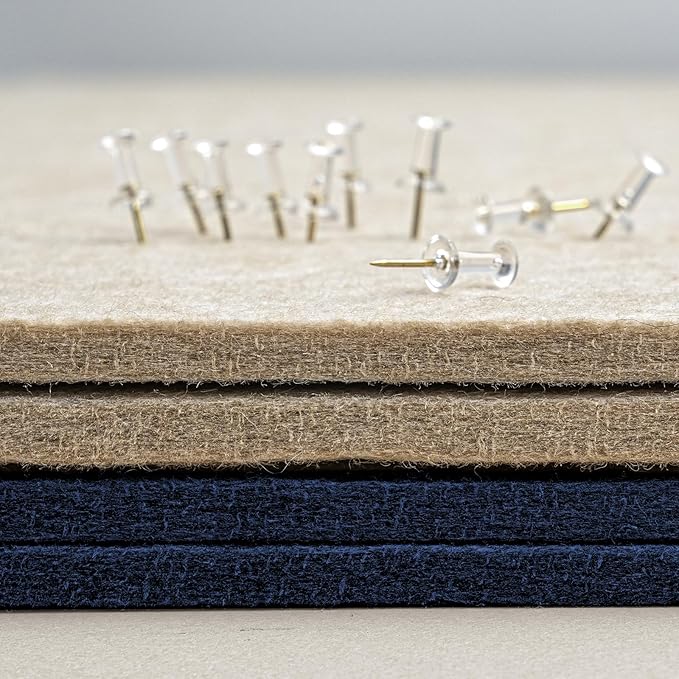 Bulletin Board, 35 x 17 1/2 inches Felt Board - Decorative Pin Board, Cork Board Alternative for Wall, Foldable Picture Board Self-Adhesive Vision Board Prayer Board with 20 Pushpins Dark Blue