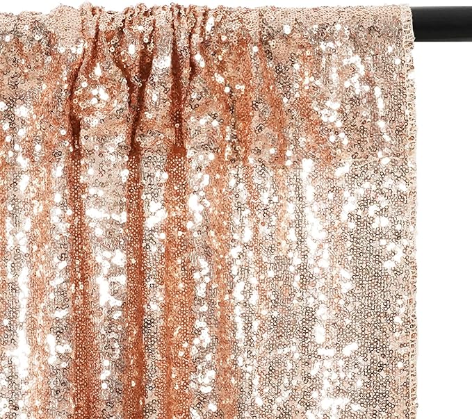 Poise3EHome Rose Gold Sequin Backdrop Curtain, 2 PCS 5FT x 10FT Sequin Backdrop Panels,Sequence Wedding Party Background Drapes