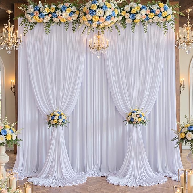 60 x 12ft Wrinkle Free White Backdrop Curtain for Wedding Parties, 12 Panels 5×12ft Long Soft Silky Polyester Photo Backdrop Drapes for Birthday Baby Shower Graduation Photography Background Cloth