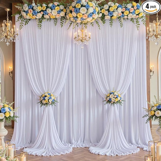 20×14 ft White Wrinkle Free Backdrop Curtain, Soft Silky Polyester Wedding Drapes 4 Panels 14ft Height Photo Backdrop Curtains for Parties Birthday Baby Shower Photography Background Cloth