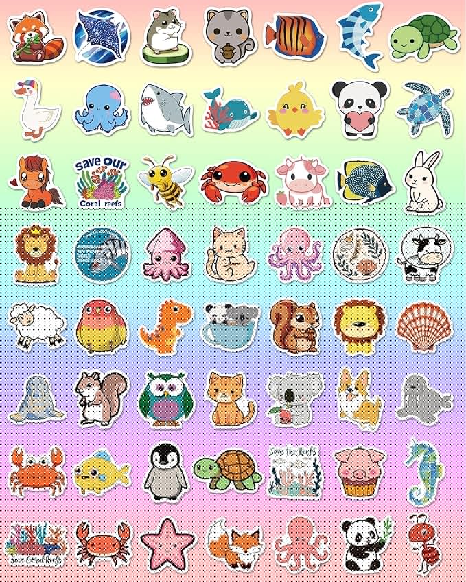 300 Pcs Animal Stickers for Kids, Cute Water Bottle Stickers for Kids Waterproof, Vinyl Laptop Kid Sticker Pack, Kid Classroom Prizes for Elementary Students