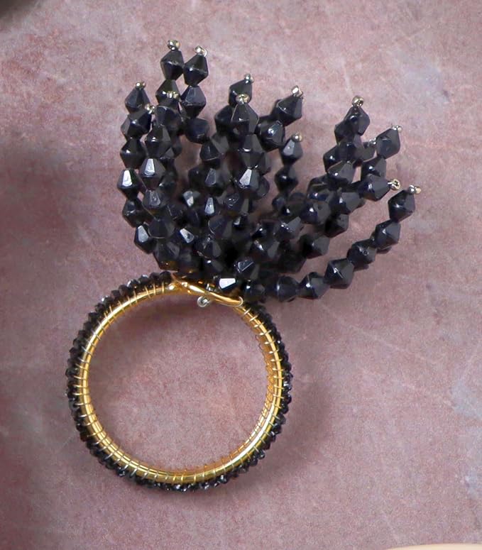 12-Pcs Decorative Napkin Rings - Beaded Serviette Ring Napkin Holders for Summer Beach Wedding Ocean Coastal Nautical Holiday Party Home Table Décor (Black) - CLEENTABLE