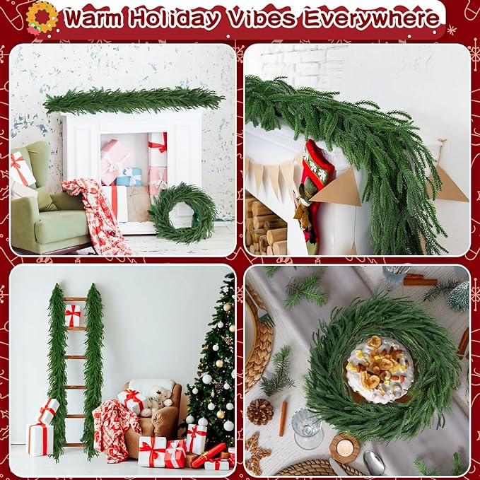 Artificial Norfolk Pine Garlands,Real Touch Artificial Greenery Garland for Table, Mantle, Wall,Indoor Outdoor Holiday Winter Christmas Decorations (4, 6FT)
