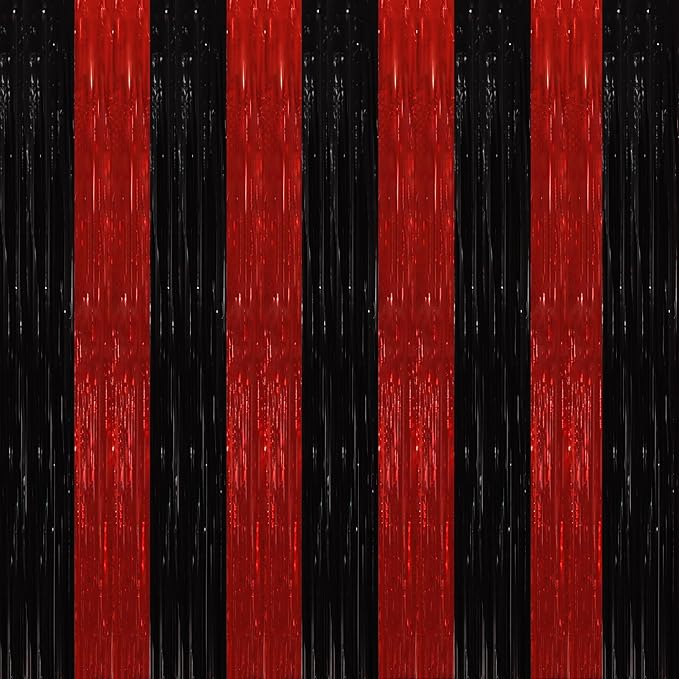 TONIFUL 2Pcs Black Red Door Streamers,Green Photo Booth Backdrop,Metallic Streamers Green Foil Fringe Curtains for Birthday,Christmas,New Year,Halloween,St. Patrick's Day Party Streamers Decor