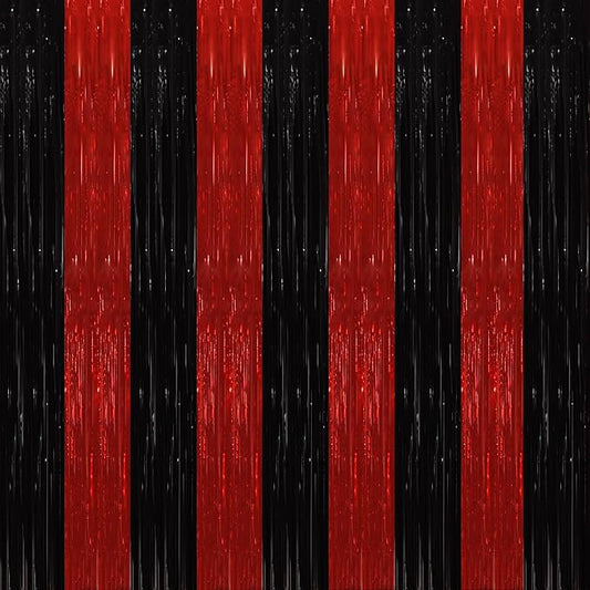 TONIFUL 2Pcs Black Red Door Streamers,Green Photo Booth Backdrop,Metallic Streamers Green Foil Fringe Curtains for Birthday,Christmas,New Year,Halloween,St. Patrick's Day Party Streamers Decor