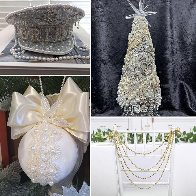 118 FT Pearl Beads Garland for Decoration, 5MM Craft Pearl Beads String Spool Ivory Color Faux Pearl Strand Roll for DIY Craft Wedding Party Christmas Tree Decoration