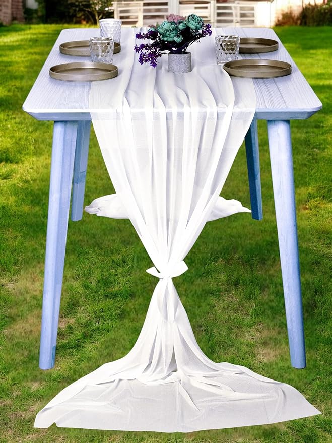 MDS Halloween Chiffon Table Runner - 20 Pack, 29 x 170 Inches, 14ft Each - Sheer Spooky Table Runners for Haunted House Parties, Trick-or-Treat Tables, Witchy Décor, Wedding & Events - Ivory