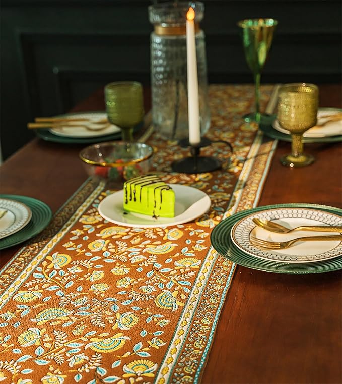 13×72 Inch Table Runner, Retro-Luxury Tassels Series for Kitchen Dining Table Holiday Decoration (Coffee Branch)