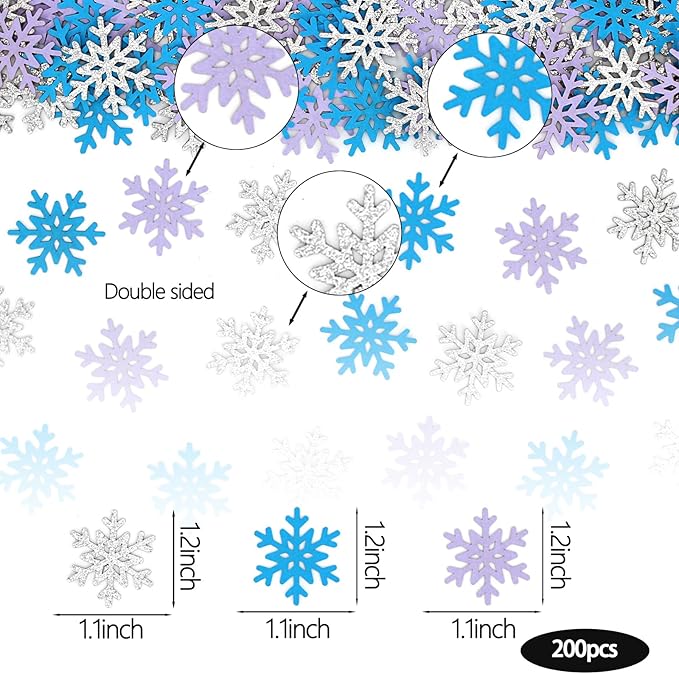 200PC Winter Wonderland Birthday Decorations Silver Blue Purple Snowflake Confetti Christmas Holiday Baby Shower Party Table Decoration Supplies