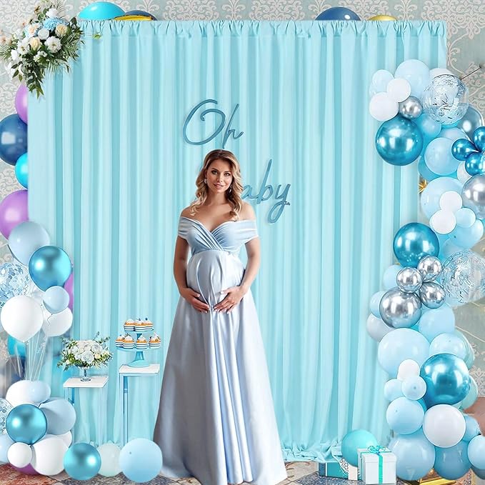 2 Panels Lake Blue Backdrop Curtain, 10 x 7 Feet Background Curtains for Parties, Weddings, Baby Showers, Bachelorette Halloween, Christmas Birthday Party Photoshoot Backdrop Curtains Decorations
